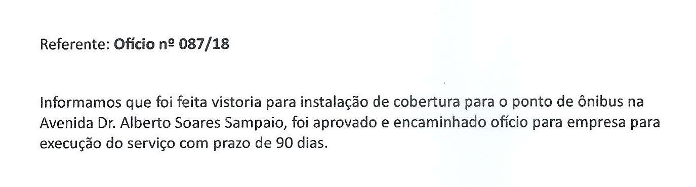 Ofício - Instalação de cobertura em ponto de ônibus e faixa elevada para pedestres